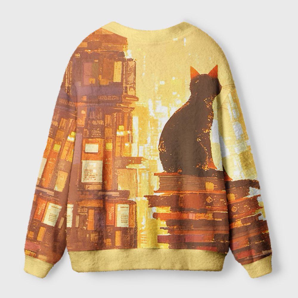 Pagewings Cats Loves Reading Light Knit Unisex Cardigan Sweaters
