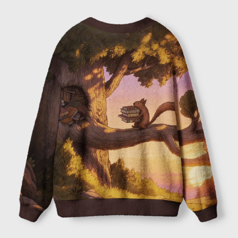 Pagewings Squirrels Love Reading Light Knit Unisex Cardigan Sweaters