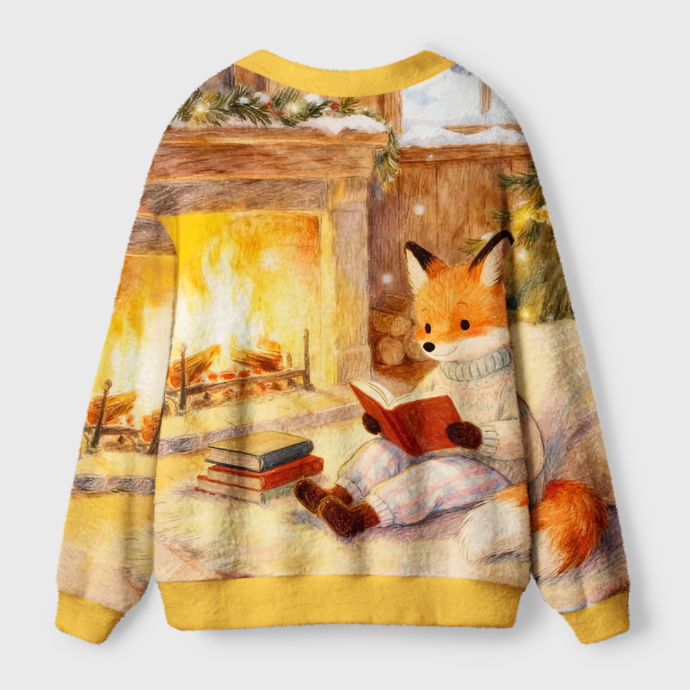 Pagewings Fox Loves Reading Light Knit Unisex Cardigan Sweaters
