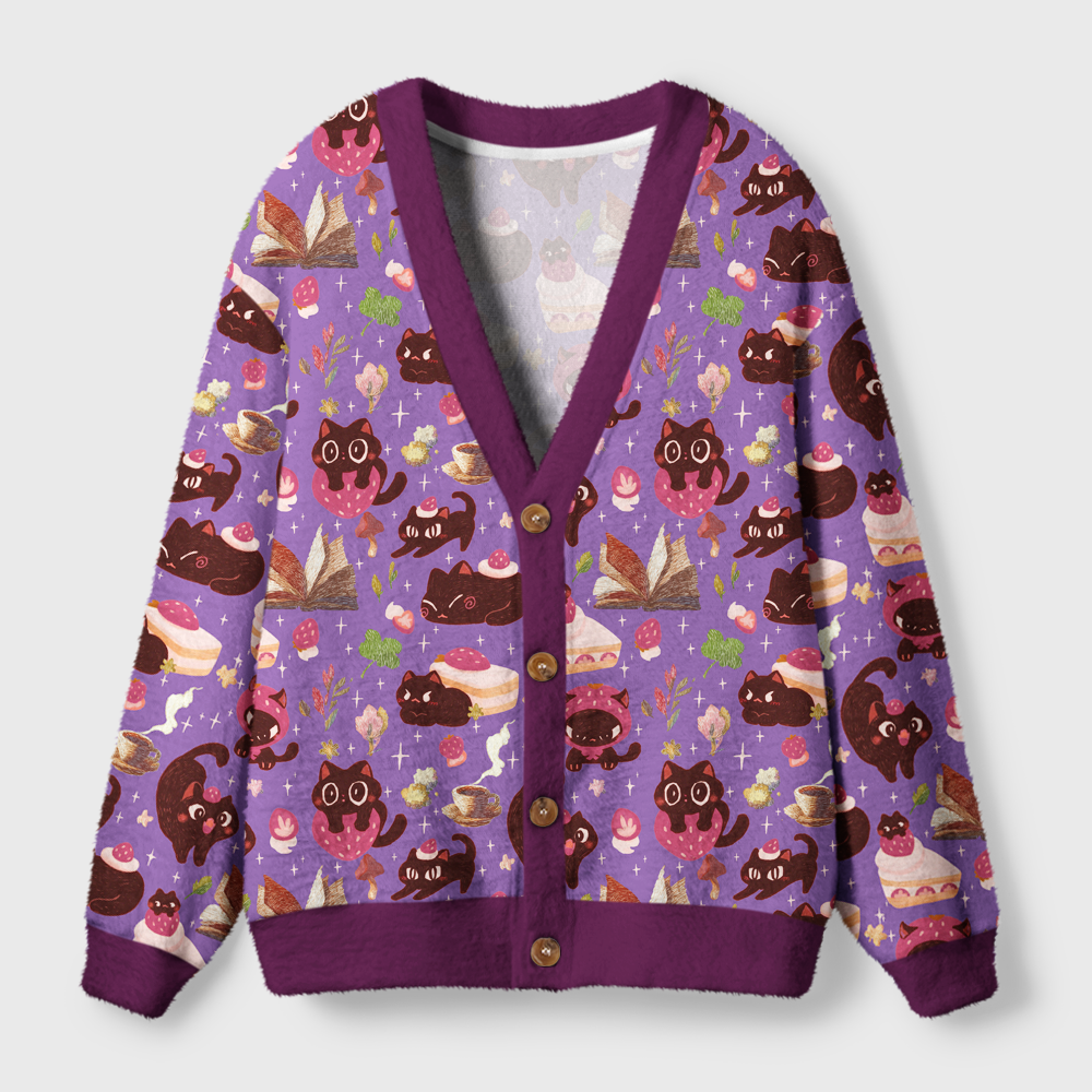 Pagewings Just a Cat Who Loves Reading Light Knit Unisex Cardigan Sweaters