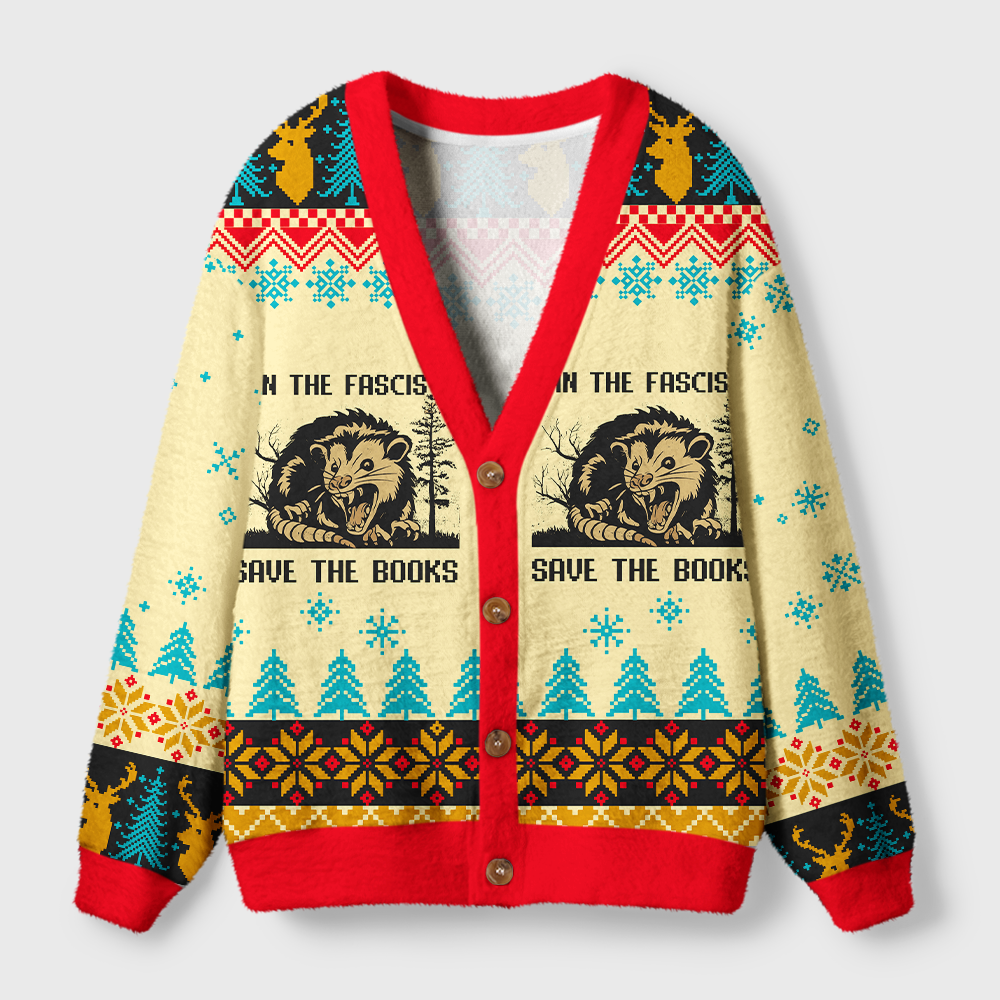 Pagewings Ban The Fascists Save The Books Light Knit Unisex Cardigan Sweaters