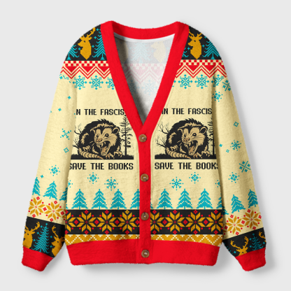 Pagewings Ban The Fascists Save The Books Light Knit Unisex Cardigan Sweaters