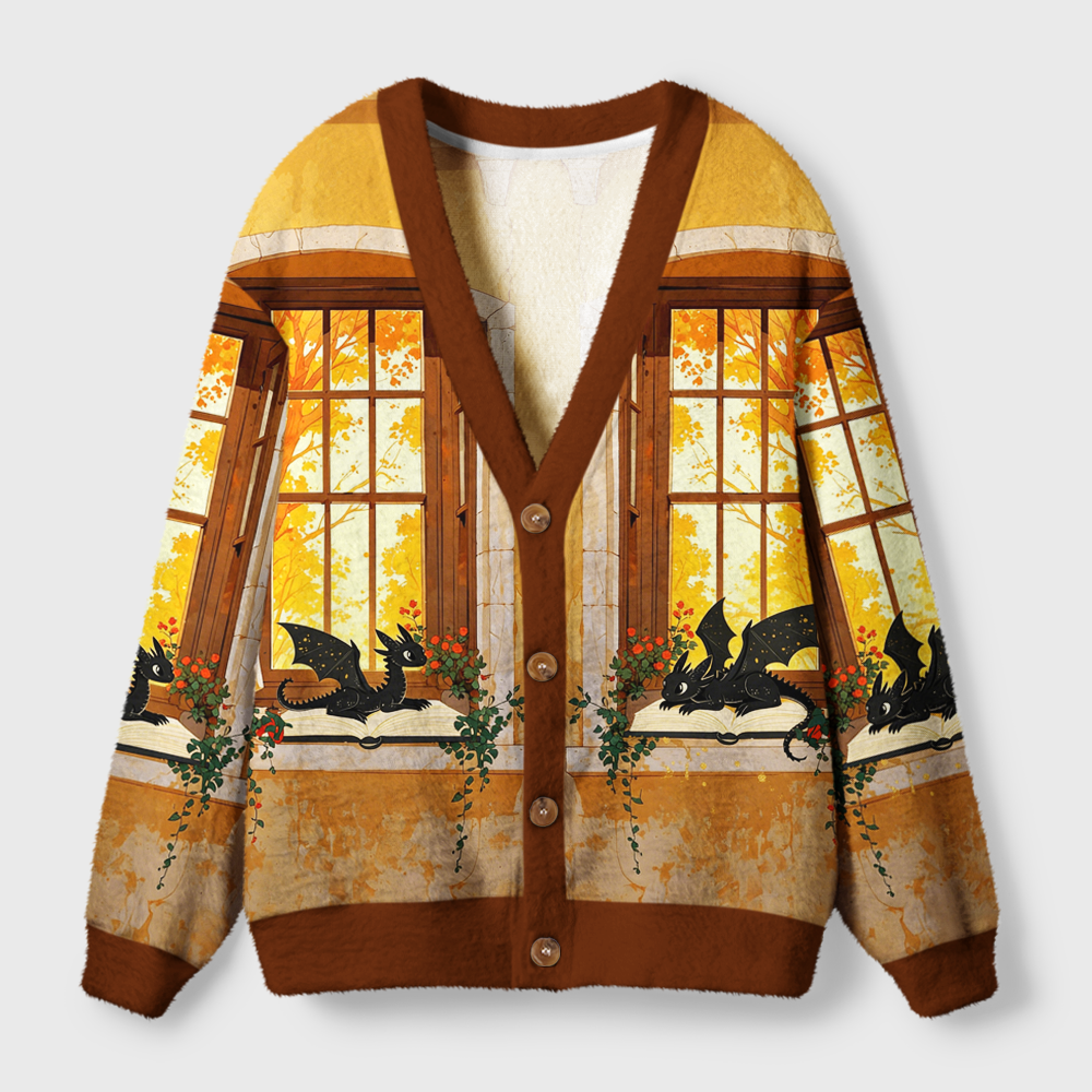 Pagewings Dragons Reading Light Knit Unisex Cardigan Sweaters
