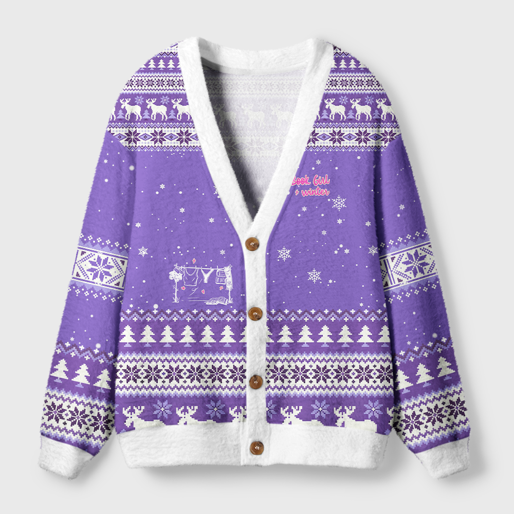 Pagewings Book Girl Winter Light Knit Unisex Cardigan Sweaters