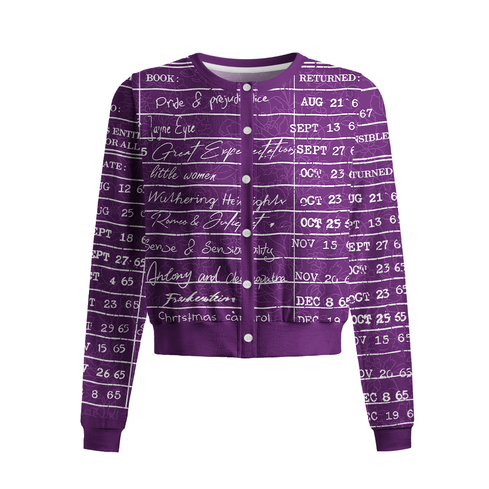 Pagewings Library Card Crew Neck Cardigan Sweaters