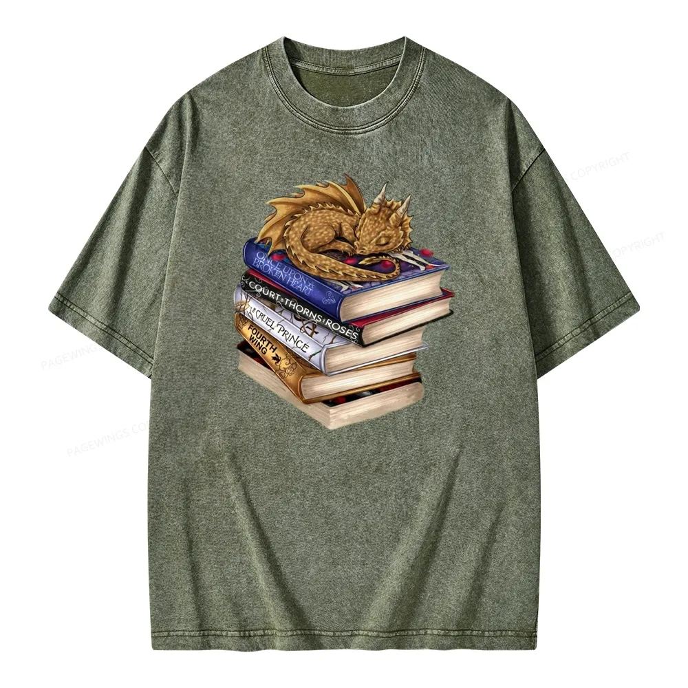 Pagewings Dragon Fantasy Story Unisex Washed T-shirt