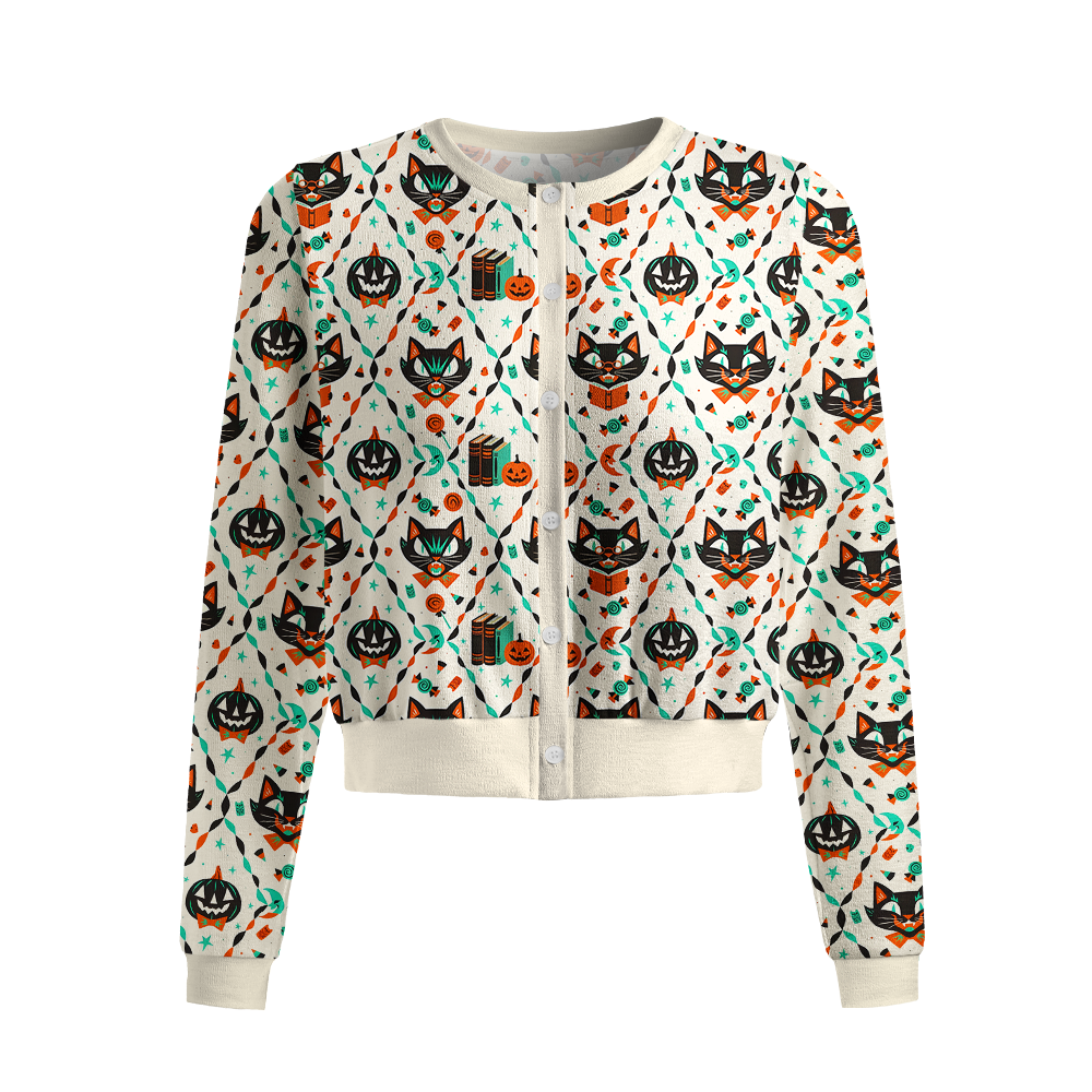 Pagewings Halloween Bookish Crew Neck Cardigan Sweaters