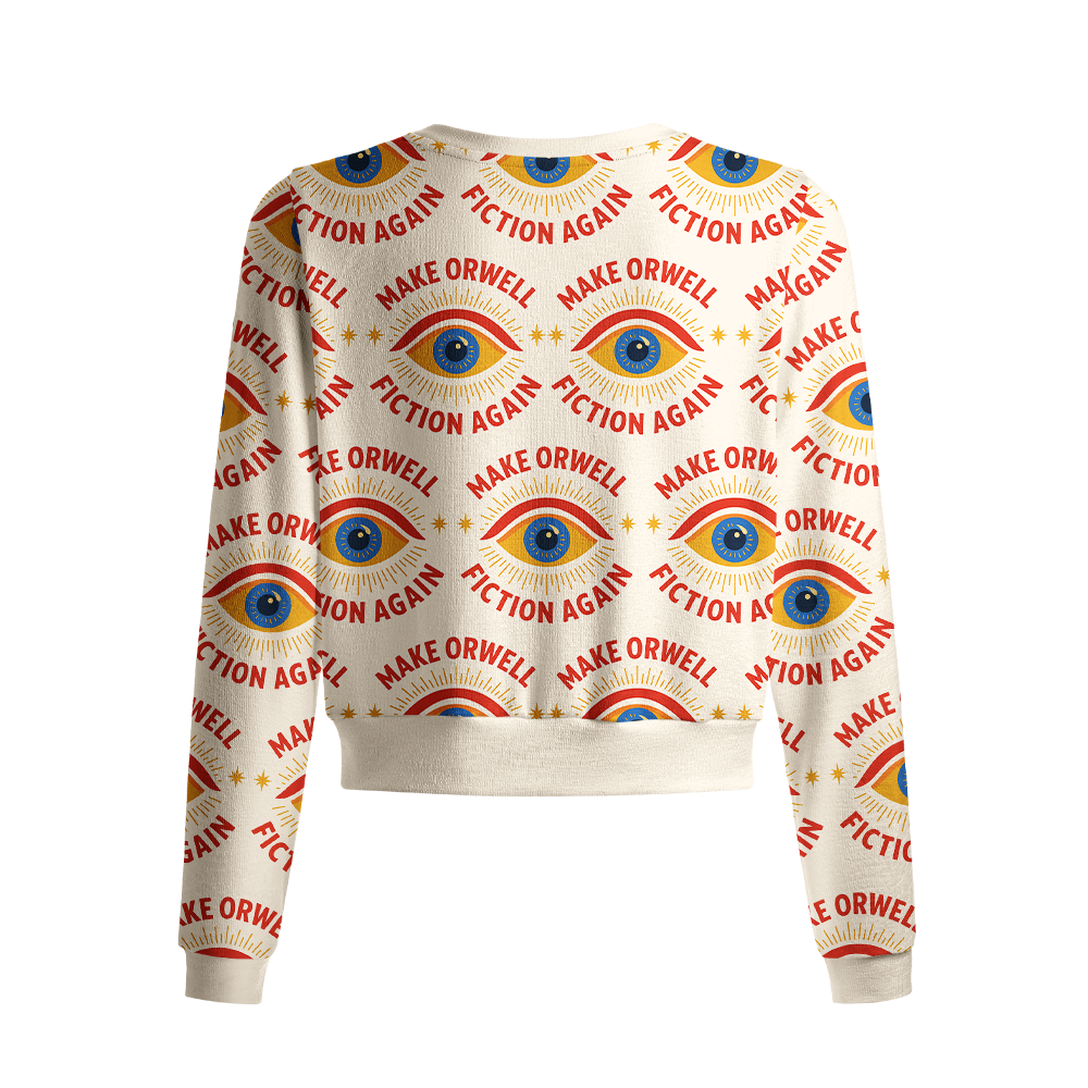 Pagewings Make Orwell Fiction Again Crew Neck Cardigan Sweaters