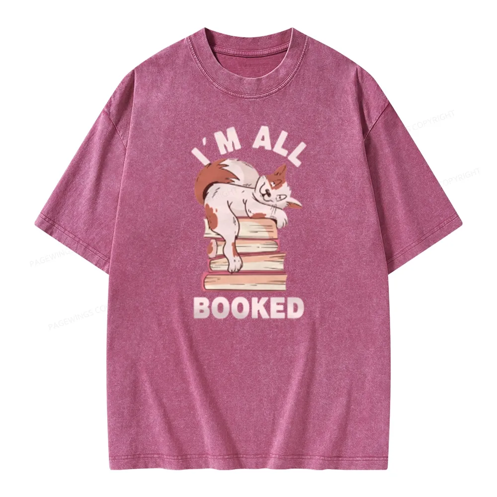 Pagewings I'm All Booked Cat Unisex Washed T-shirt
