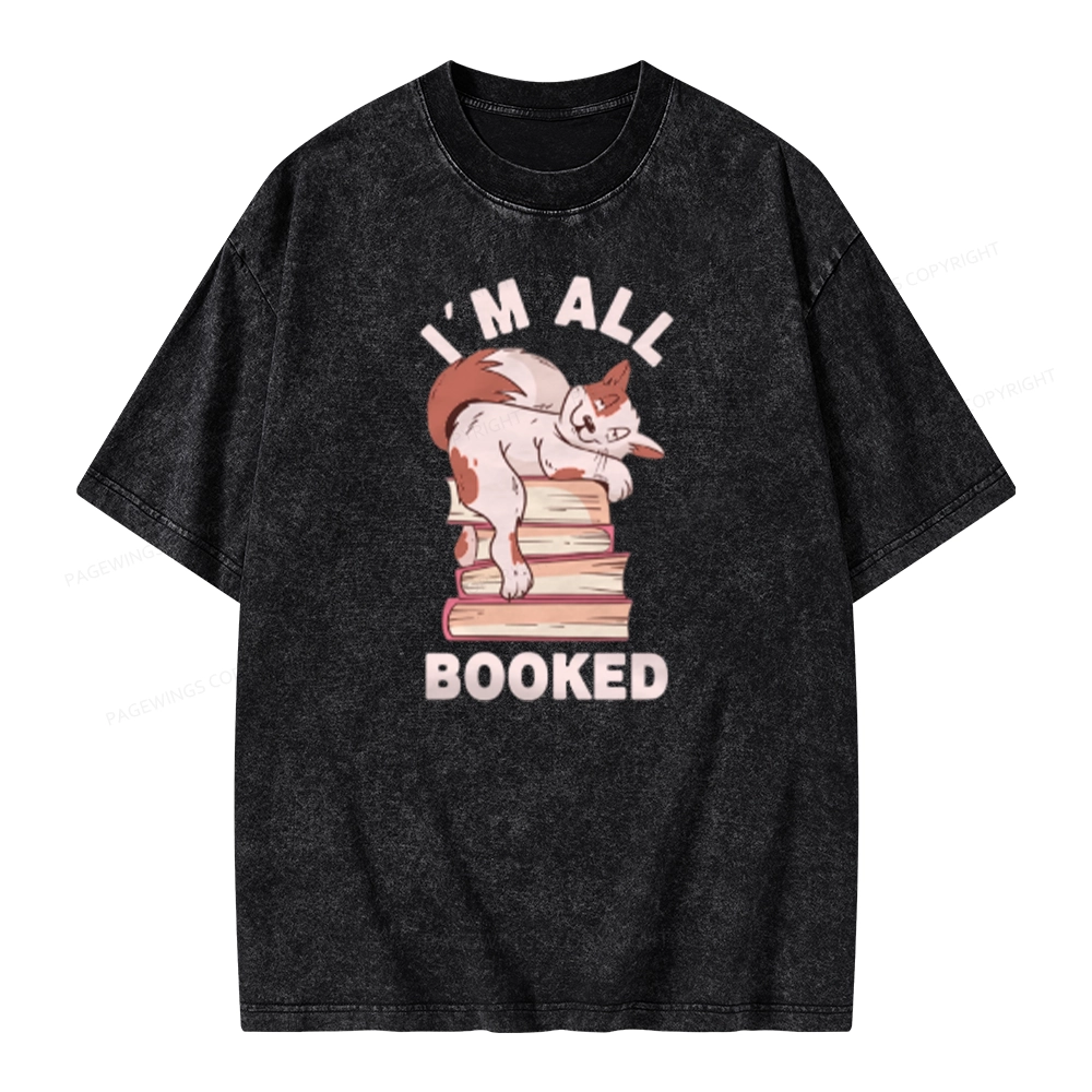 Pagewings I'm All Booked Cat Unisex Washed T-shirt