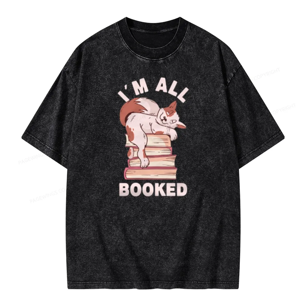 Pagewings I'm All Booked Cat Unisex Washed T-shirt