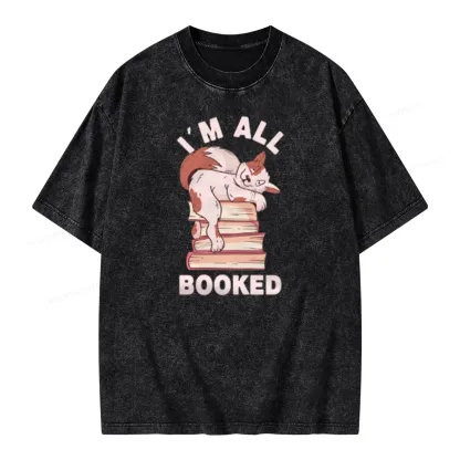 Pagewings I'm All Booked Cat Unisex Washed T-shirt