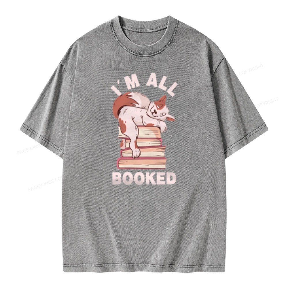 Pagewings I'm All Booked Cat Unisex Washed T-shirt