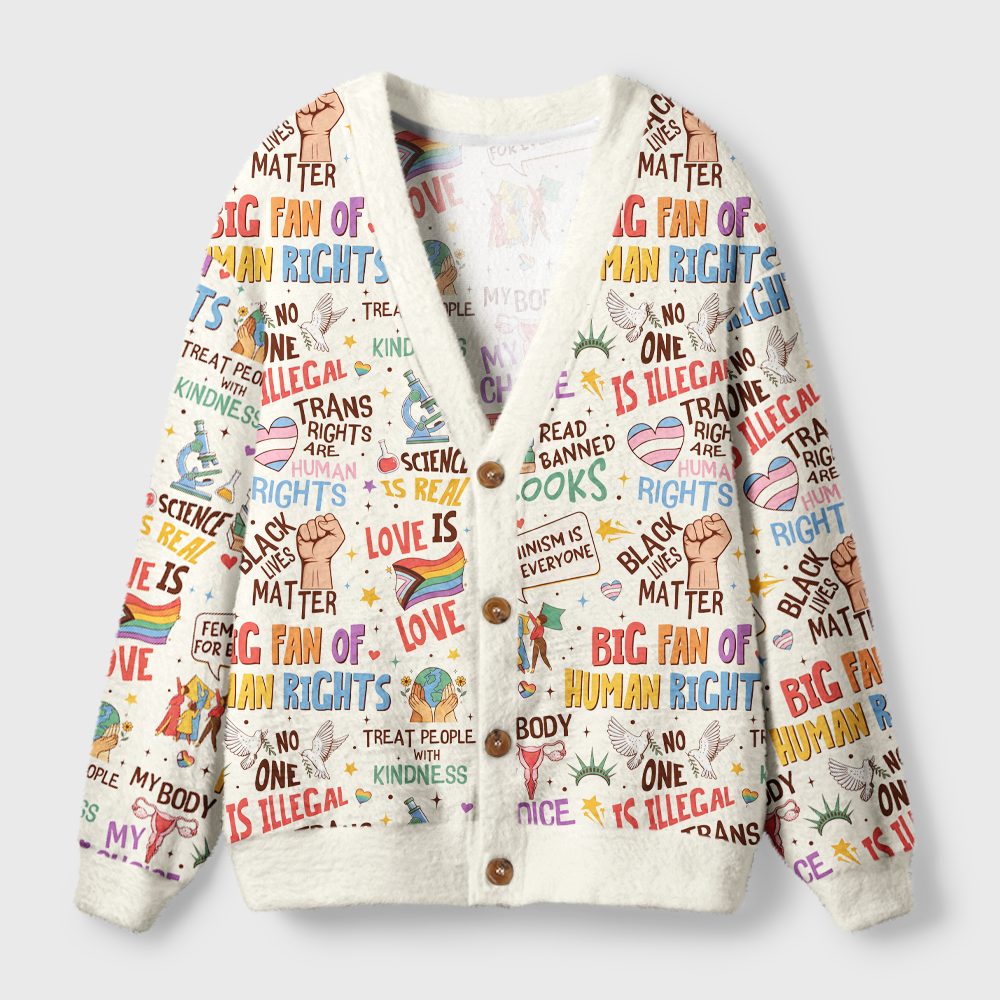 Pagewings Big Fan Of Human Rights Knit Unisex Cardigan Sweaters