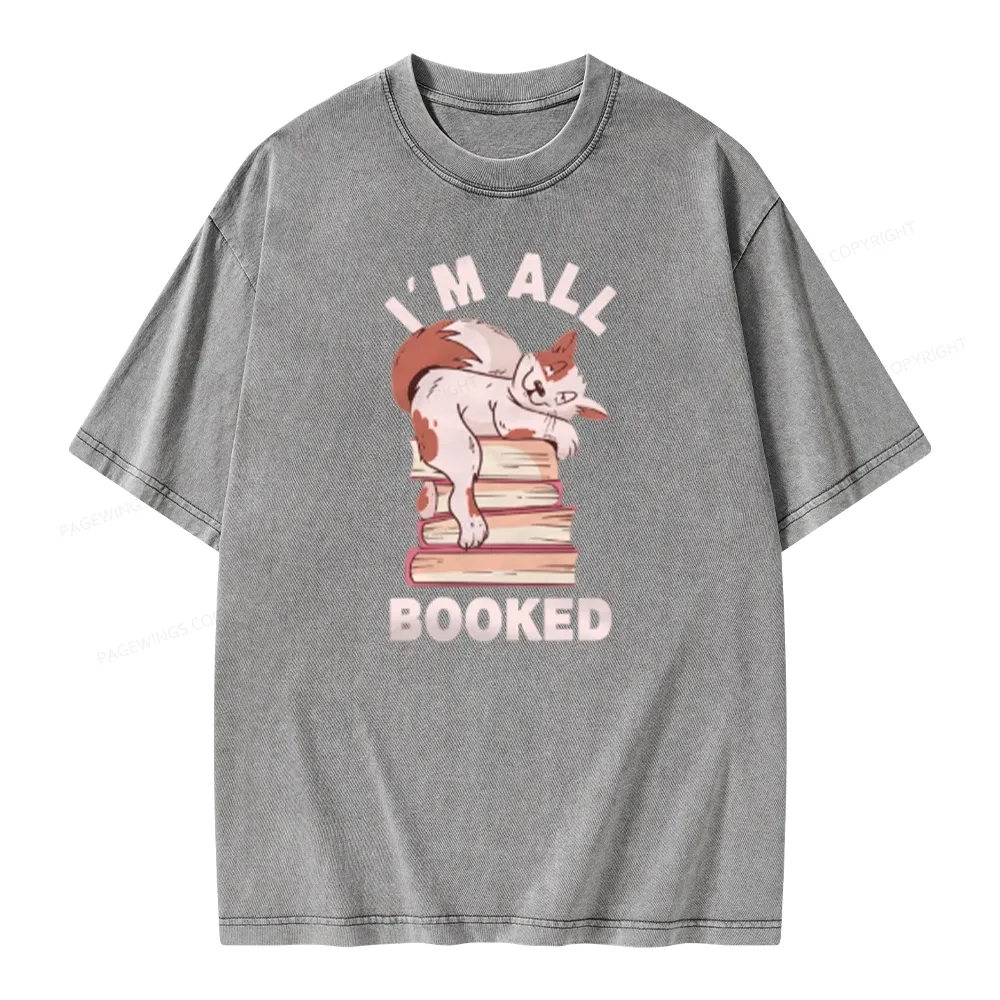 Pagewings I'm All Booked Cat Unisex Washed T-shirt