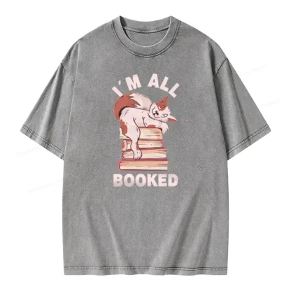 Pagewings I'm All Booked Cat Unisex Washed T-shirt
