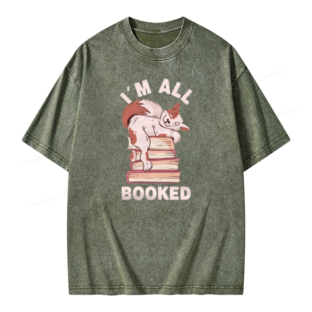 Pagewings I'm All Booked Cat Unisex Washed T-shirt