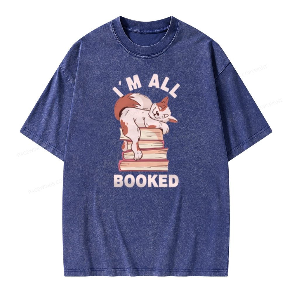 Pagewings I'm All Booked Cat Unisex Washed T-shirt