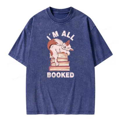 Pagewings I'm All Booked Cat Unisex Washed T-shirt