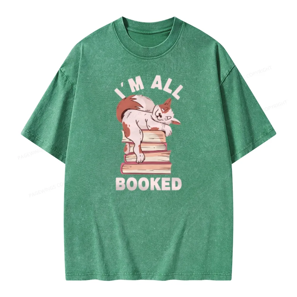 Pagewings I'm All Booked Cat Unisex Washed T-shirt