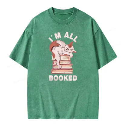 Pagewings I'm All Booked Cat Unisex Washed T-shirt