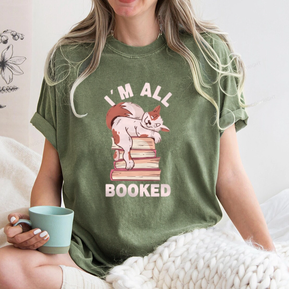 Pagewings I'm All Booked Cat Unisex Washed T-shirt