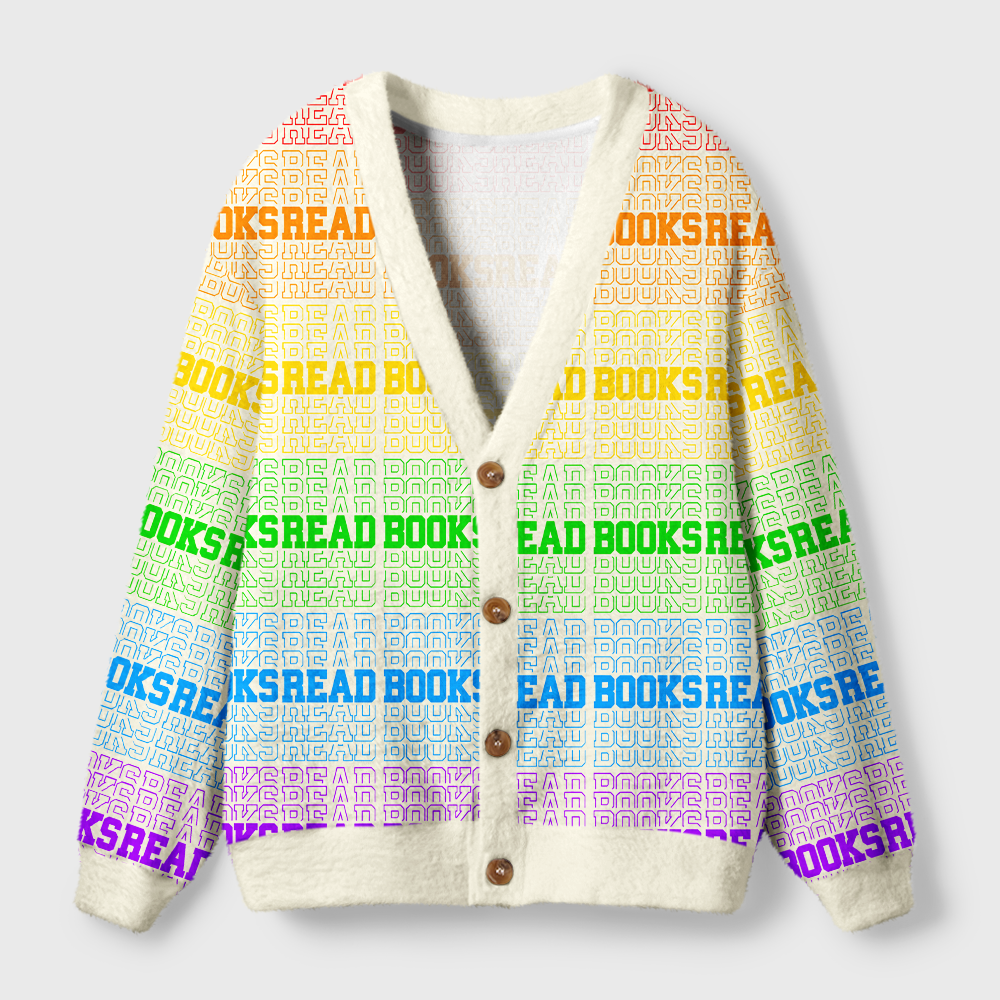 Pagewings Square Neck Read Books Light Knit Unisex Cardigan Sweaters