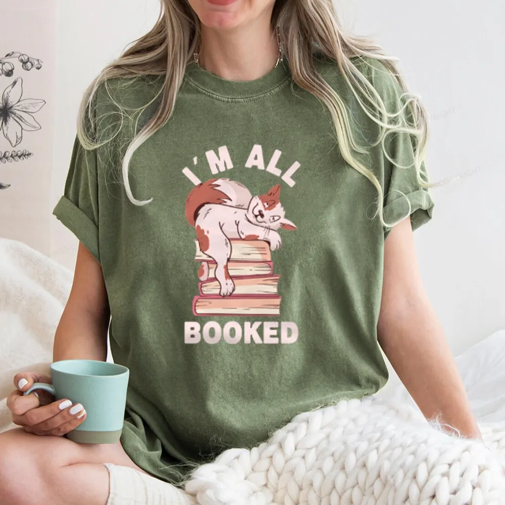 Pagewings I'm All Booked Cat Unisex Washed T-shirt