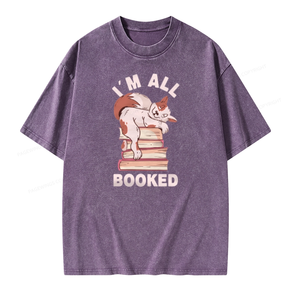 Pagewings I'm All Booked Cat Unisex Washed T-shirt