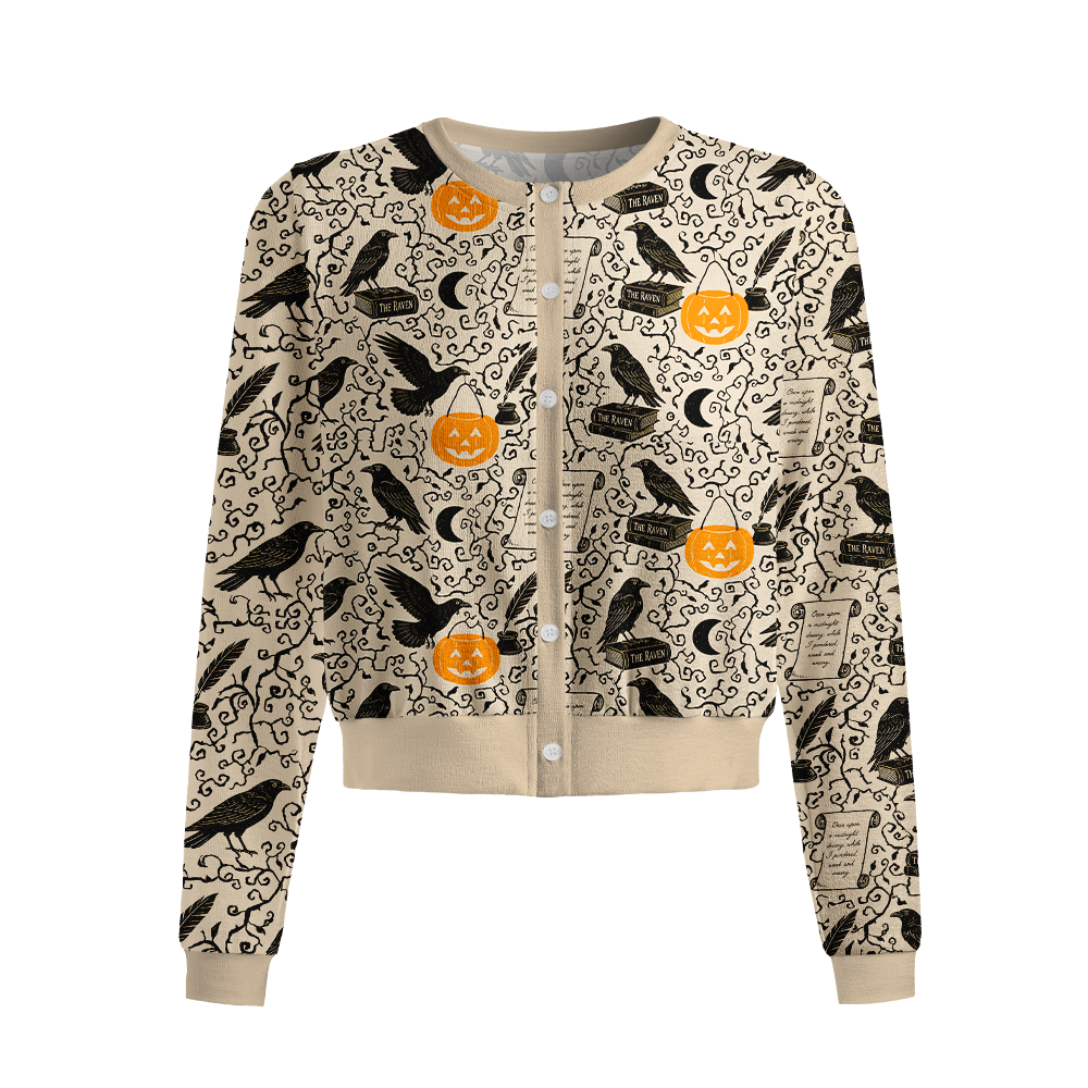 Pagewings Reading Crow Crew Neck Cardigan Sweaters