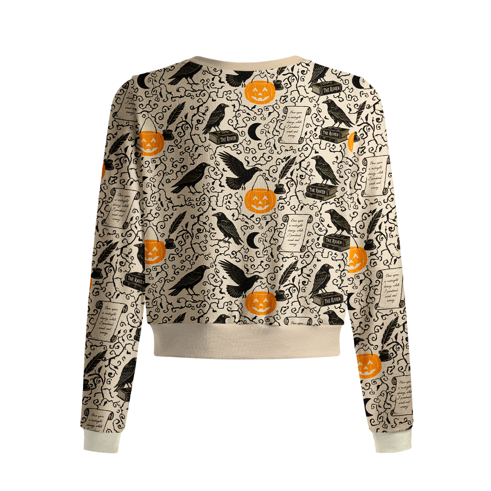 Pagewings Reading Crow Crew Neck Cardigan Sweaters