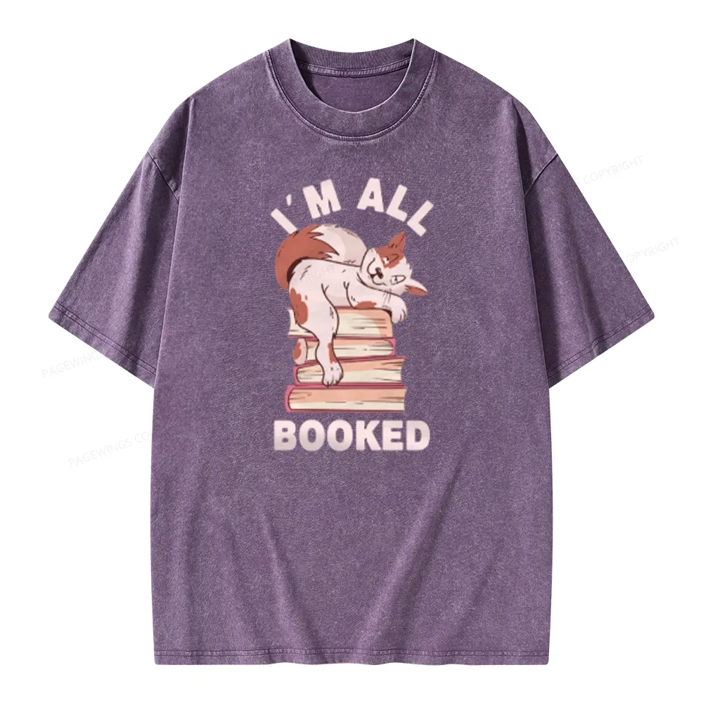 Pagewings I'm All Booked Cat Unisex Washed T-shirt