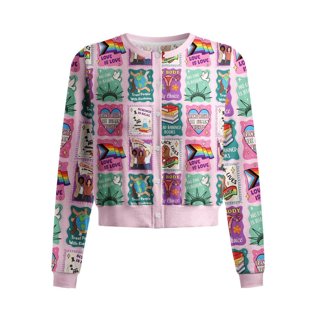 Pagewings Big Fan Of Human Rights Crew Neck Cardigan Sweaters