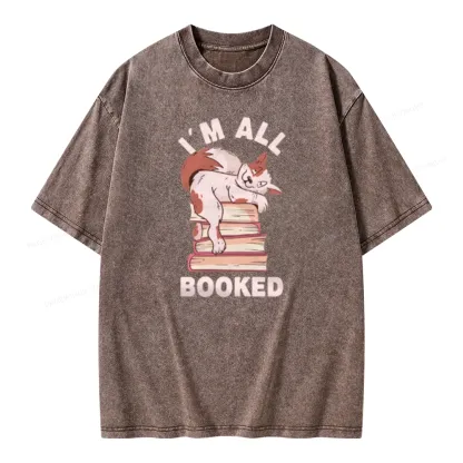 Pagewings I'm All Booked Cat Unisex Washed T-shirt