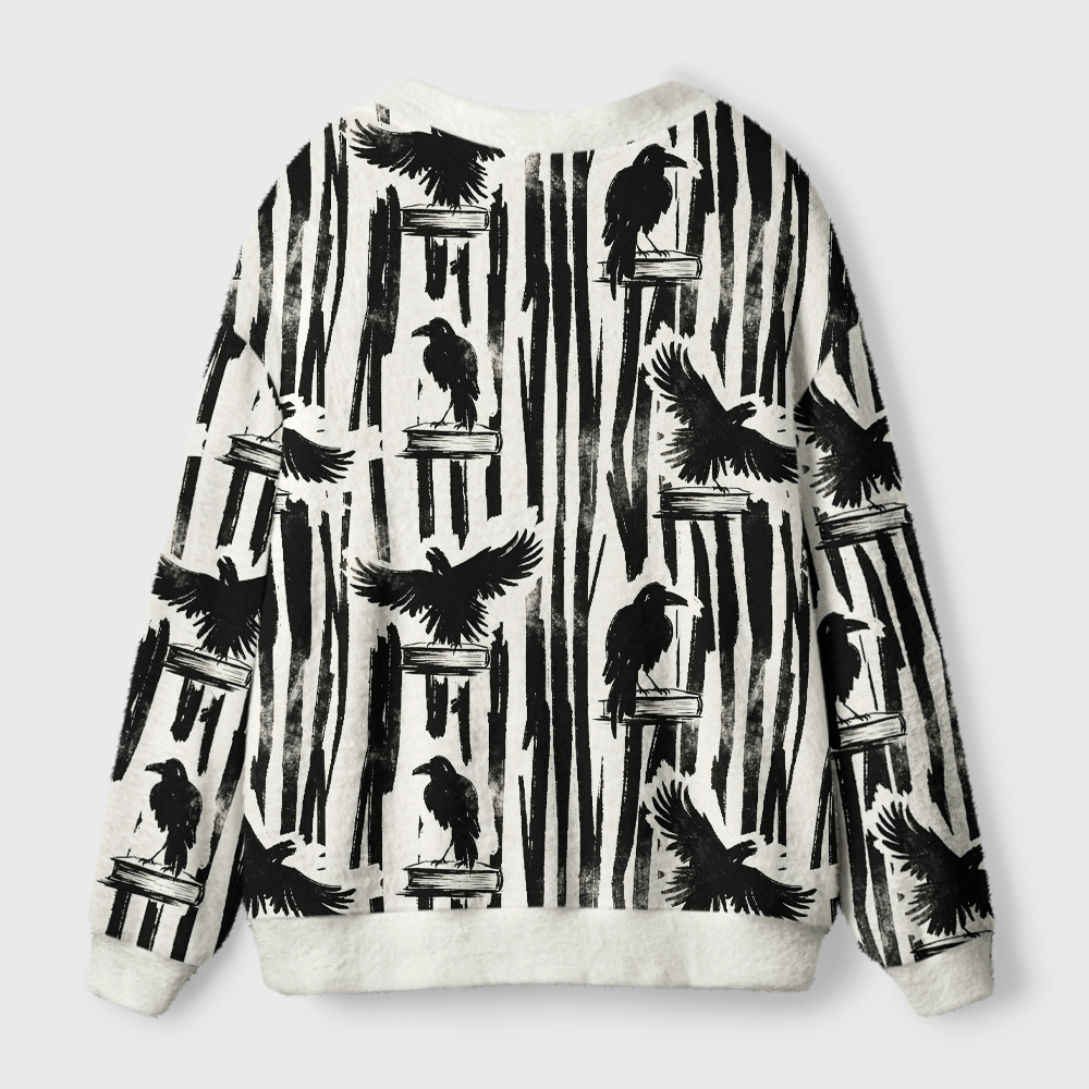 Pagewings Reading Crow Light Knit Unisex Cardigan Sweaters