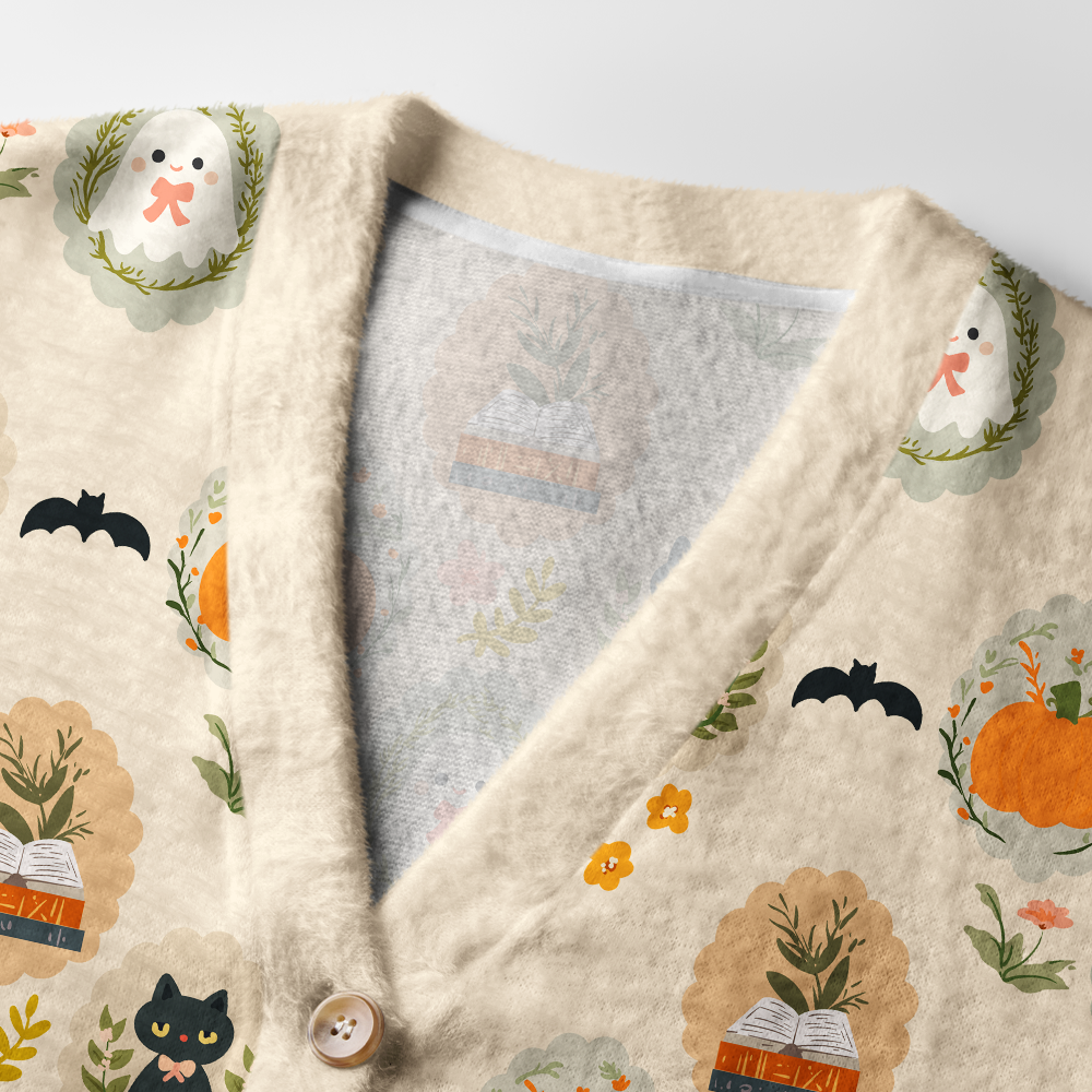 Pagewings Ghosts Love Reading Light Knit Unisex Cardigan Sweaters