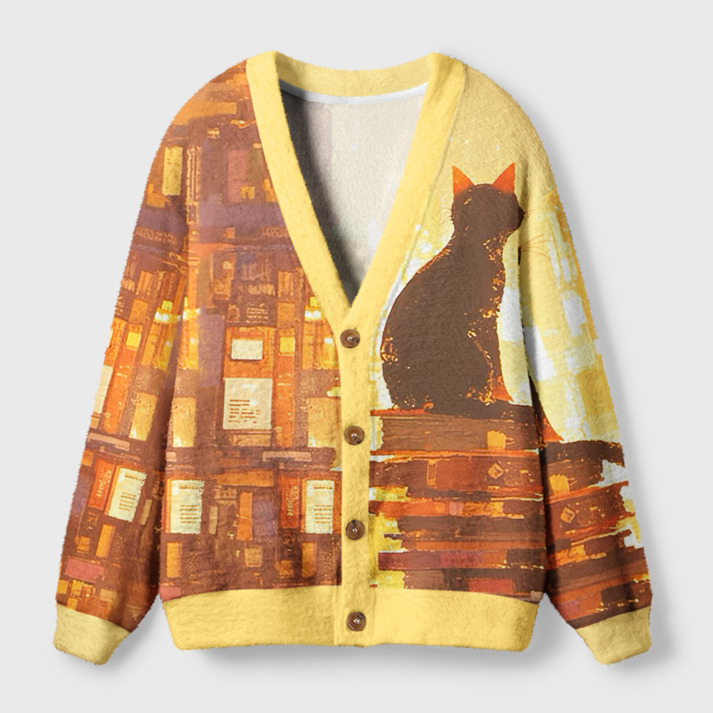 Pagewings Cats Loves Reading Light Knit Unisex Cardigan Sweaters
