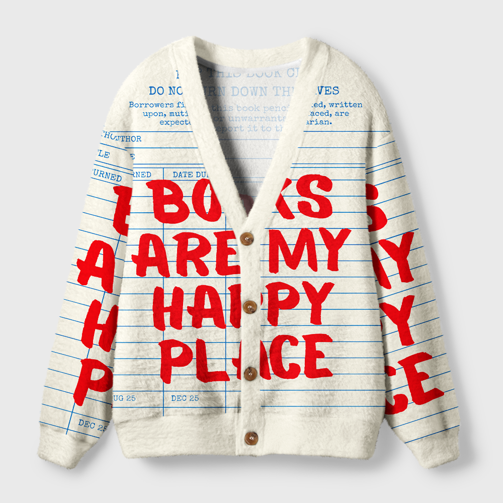 Pagewings Books Are My Happy Place Light Knit Unisex Cardigan Sweaters