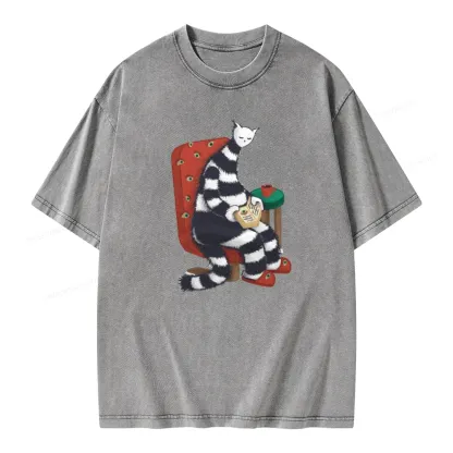Pagewings Weird Cat Reading At Home Unisex Washed T-shirt