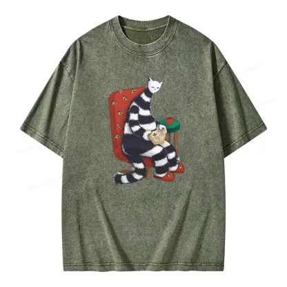 Pagewings Weird Cat Reading At Home Unisex Washed T-shirt