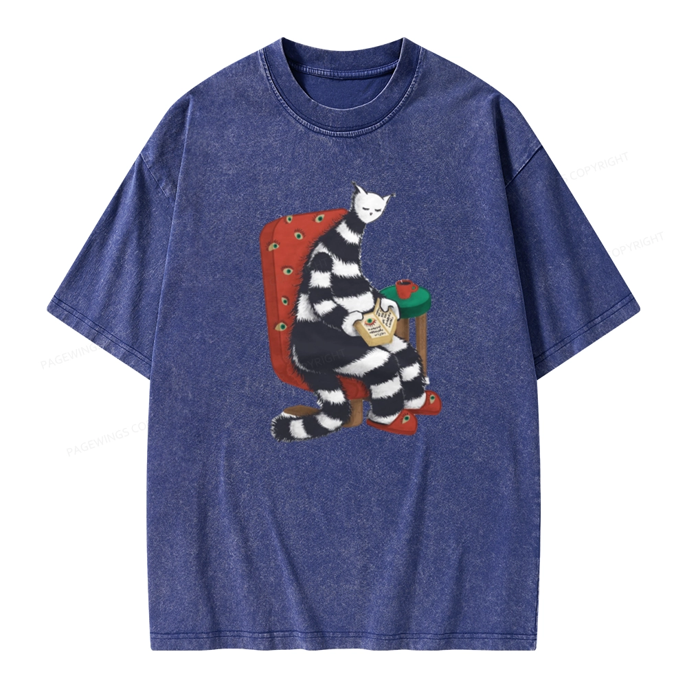 Pagewings Weird Cat Reading At Home Unisex Washed T-shirt