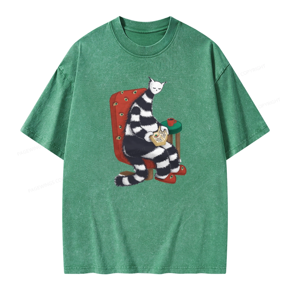 Pagewings Weird Cat Reading At Home Unisex Washed T-shirt