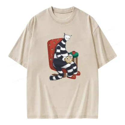 Pagewings Weird Cat Reading At Home Unisex Washed T-shirt