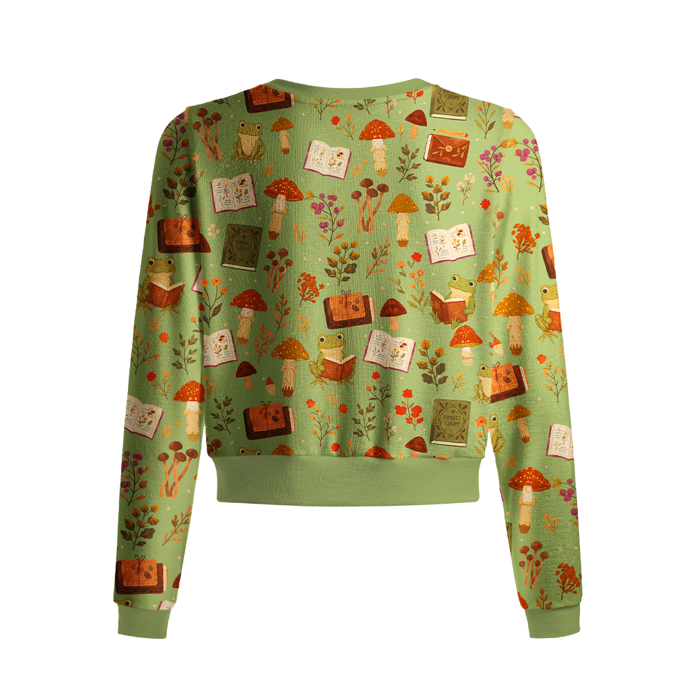 Pagewings Frog Reading Lovers Crew Neck Cardigan Sweaters