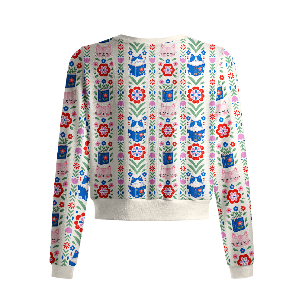 Pagewings Cat Book Lover Crew Neck Cardigan Sweaters