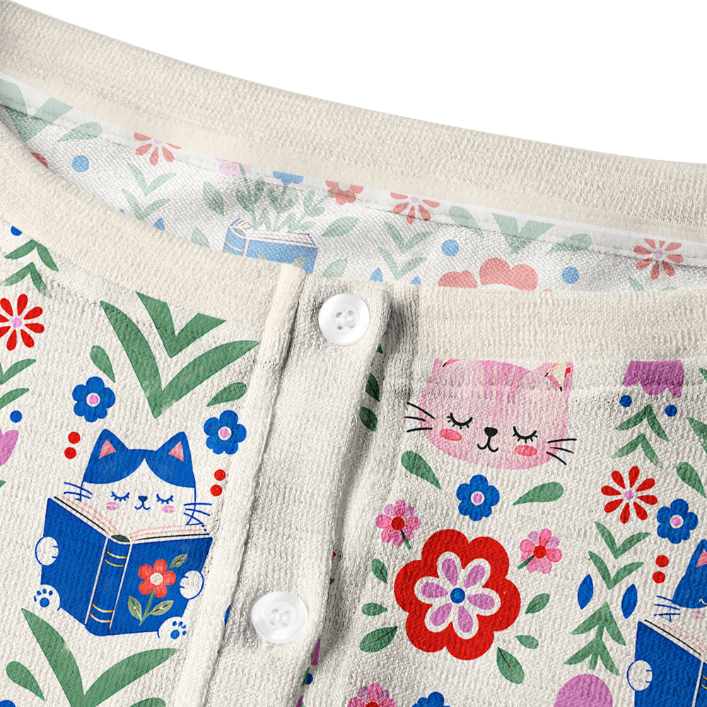 Pagewings Cat Book Lover Crew Neck Cardigan Sweaters