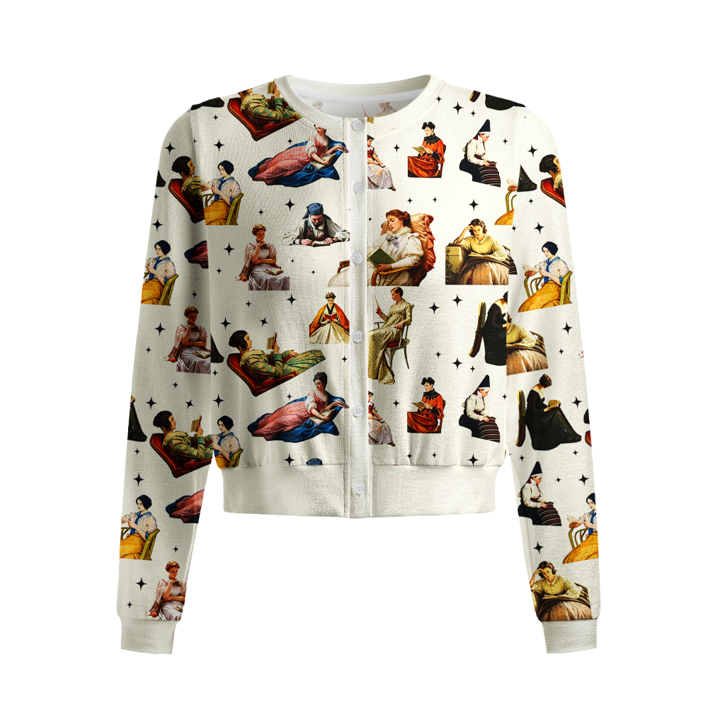 Pagewings Book Lover Crew Neck Cardigan Sweaters