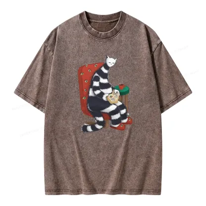 Pagewings Weird Cat Reading At Home Unisex Washed T-shirt