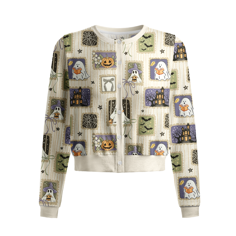 Pagewings Ghosts Love Reading Crew Neck Cardigan Sweaters