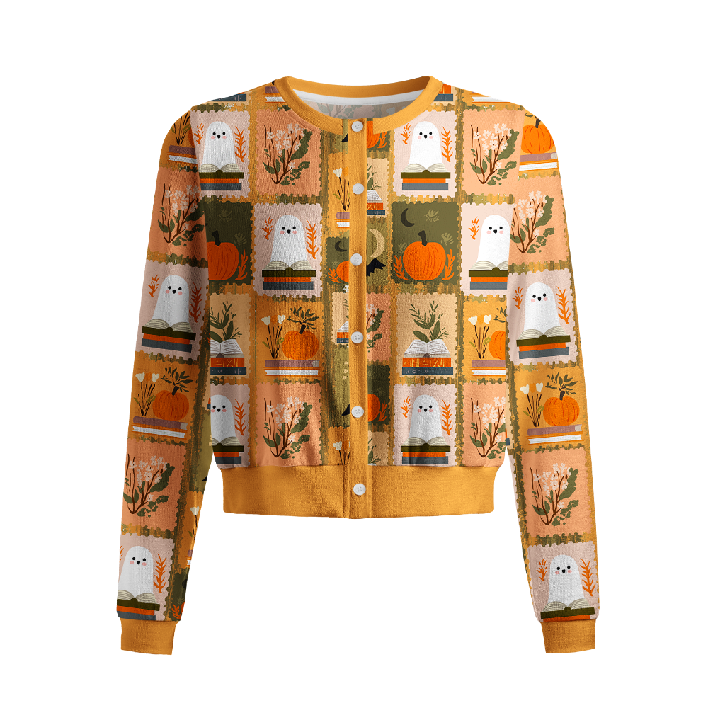 Pagewings Ghosts Love Reading Crew Neck Cardigan Sweaters